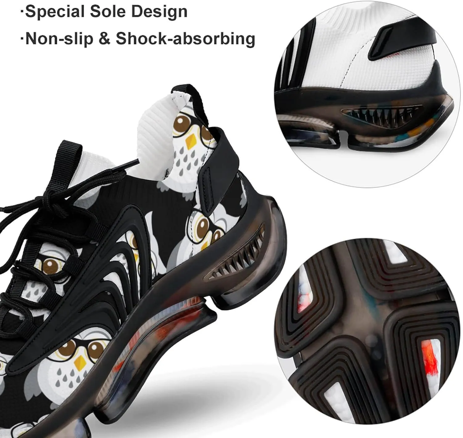 Cute Owl Walking Shoes for Men Lightweight Tennis Fashion Elastic Sports Shoes Cushion Basketball Shoes