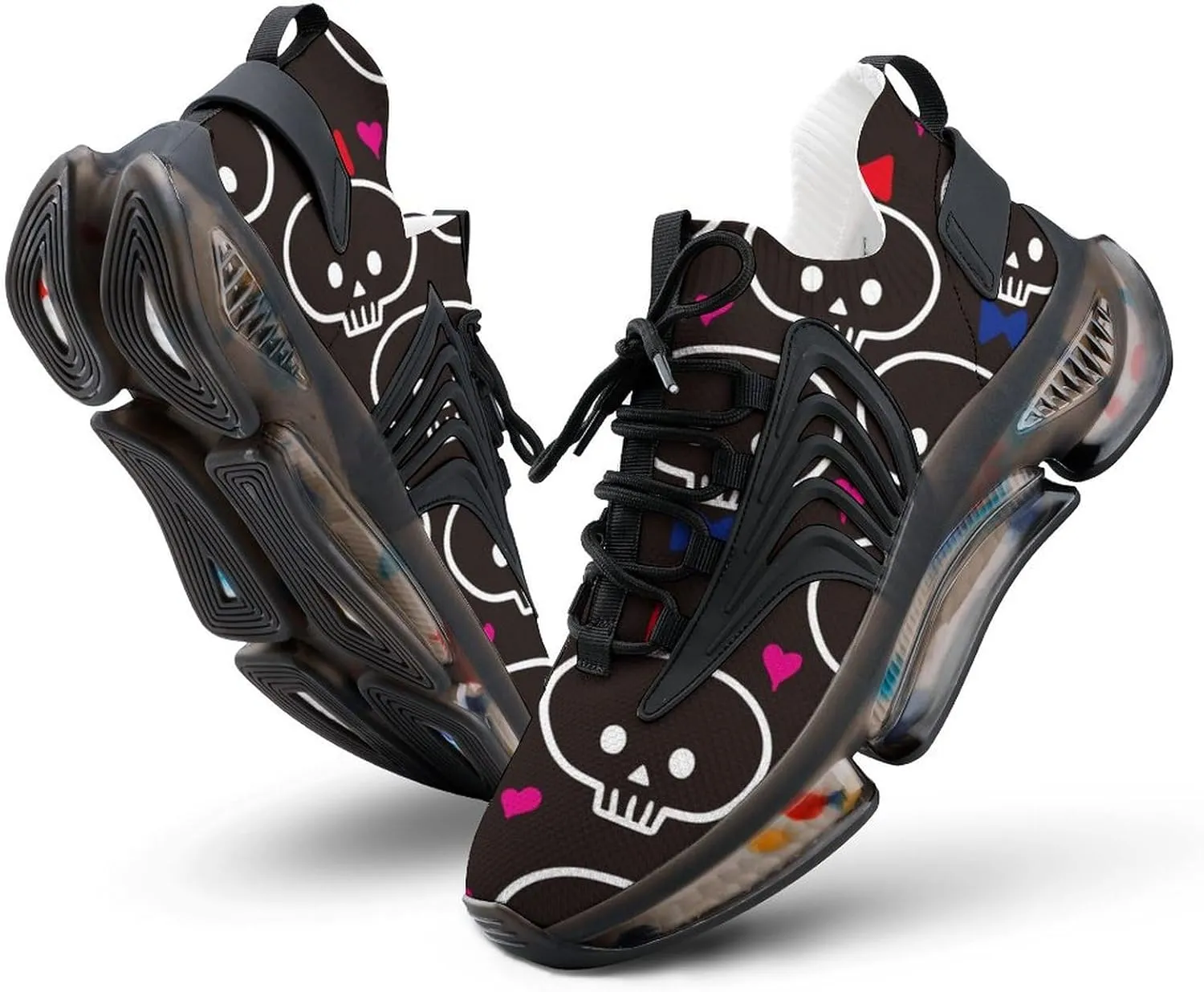 Cute Skulls with Heart Walking Shoes for Men Lightweight Tennis Fashion Elastic Sports Shoes Cushion Basketball Shoes