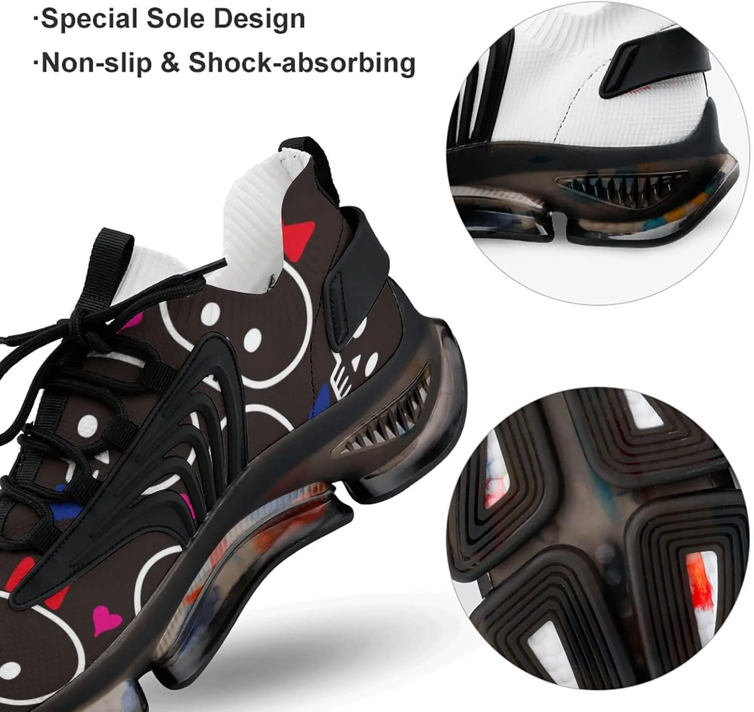 Cute Skulls with Heart Walking Shoes for Men Lightweight Tennis Fashion Elastic Sports Shoes Cushion Basketball Shoes