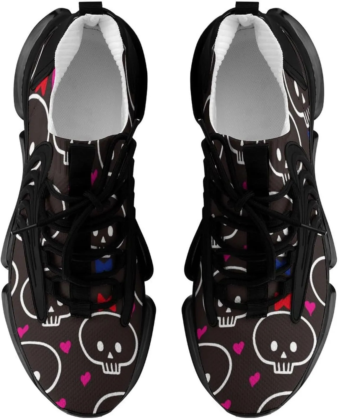 Cute Skulls with Heart Walking Shoes for Men Lightweight Tennis Fashion Elastic Sports Shoes Cushion Basketball Shoes