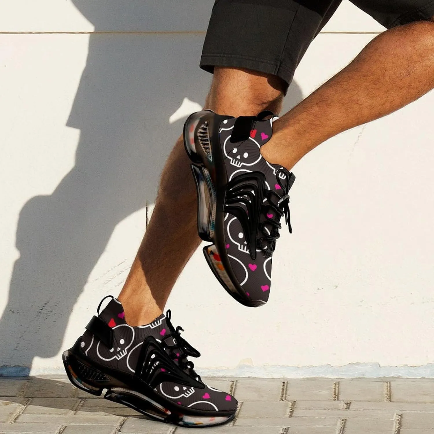 Cute Skulls with Heart Walking Shoes for Men Lightweight Tennis Fashion Elastic Sports Shoes Cushion Basketball Shoes