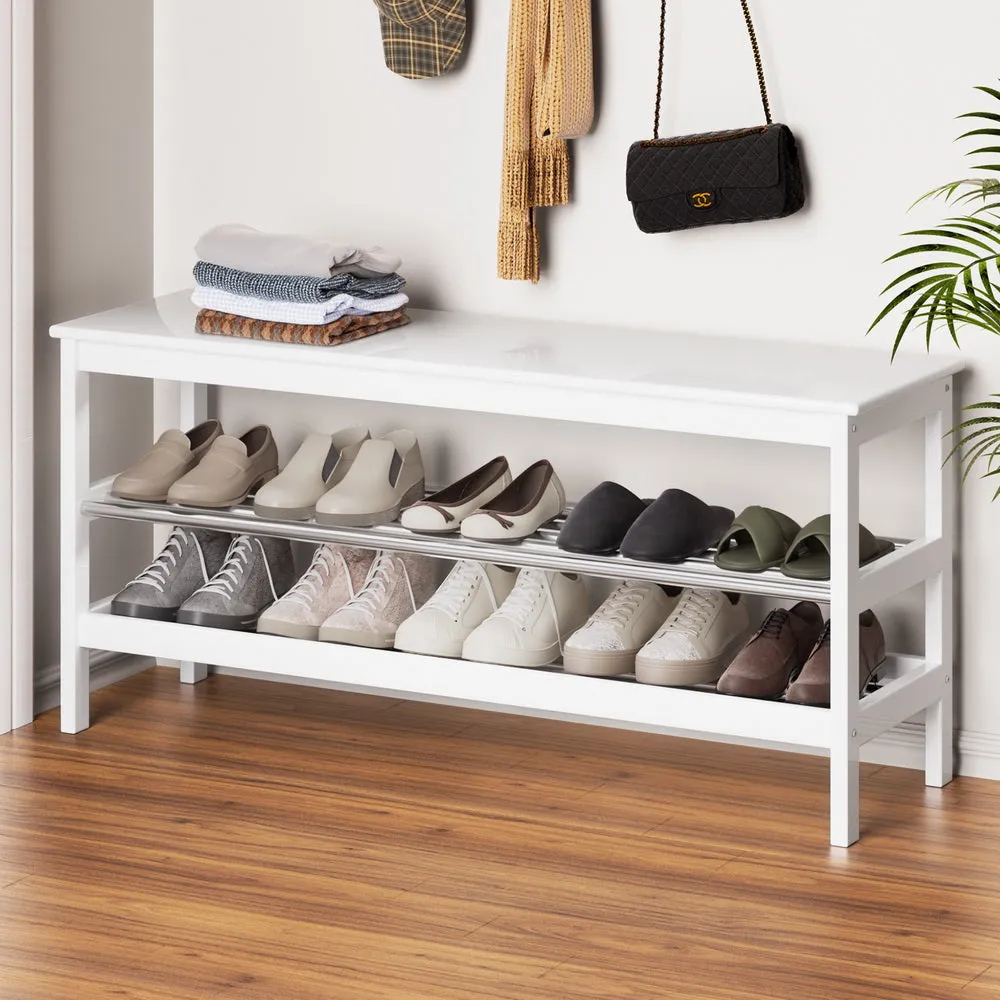 Danoz Furniture - Artiss Shoe Rack Cabinet Bamboo Bench 10 Paris White