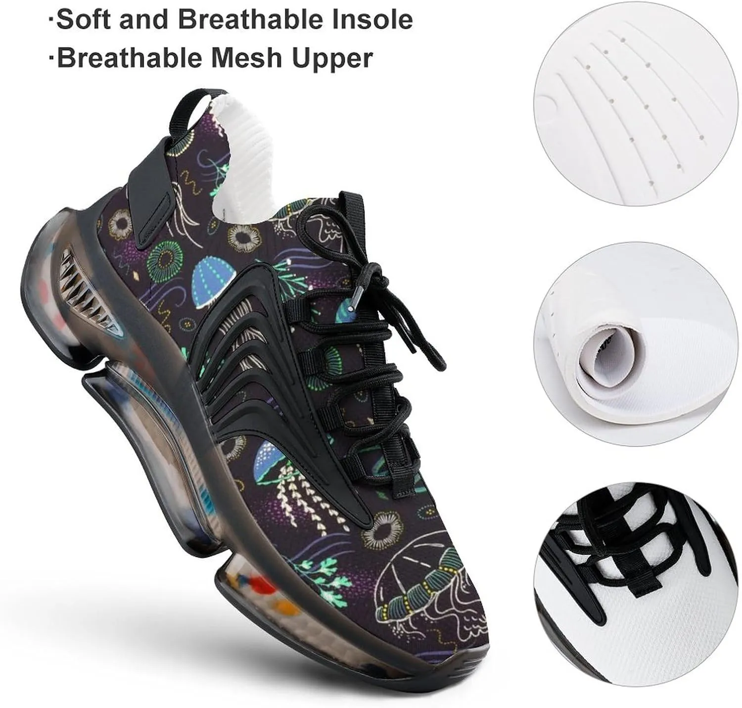 Deep Sea Jellyfish Walking Shoes for Men Lightweight Tennis Fashion Elastic Sports Shoes Cushion Basketball Shoes