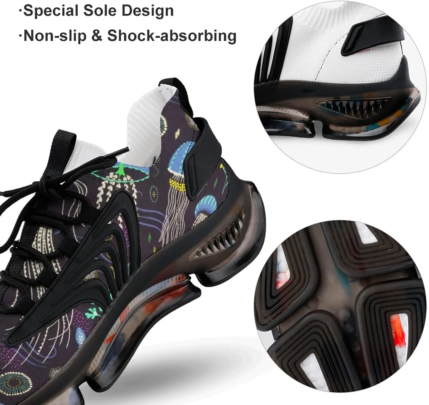 Deep Sea Jellyfish Walking Shoes for Men Lightweight Tennis Fashion Elastic Sports Shoes Cushion Basketball Shoes