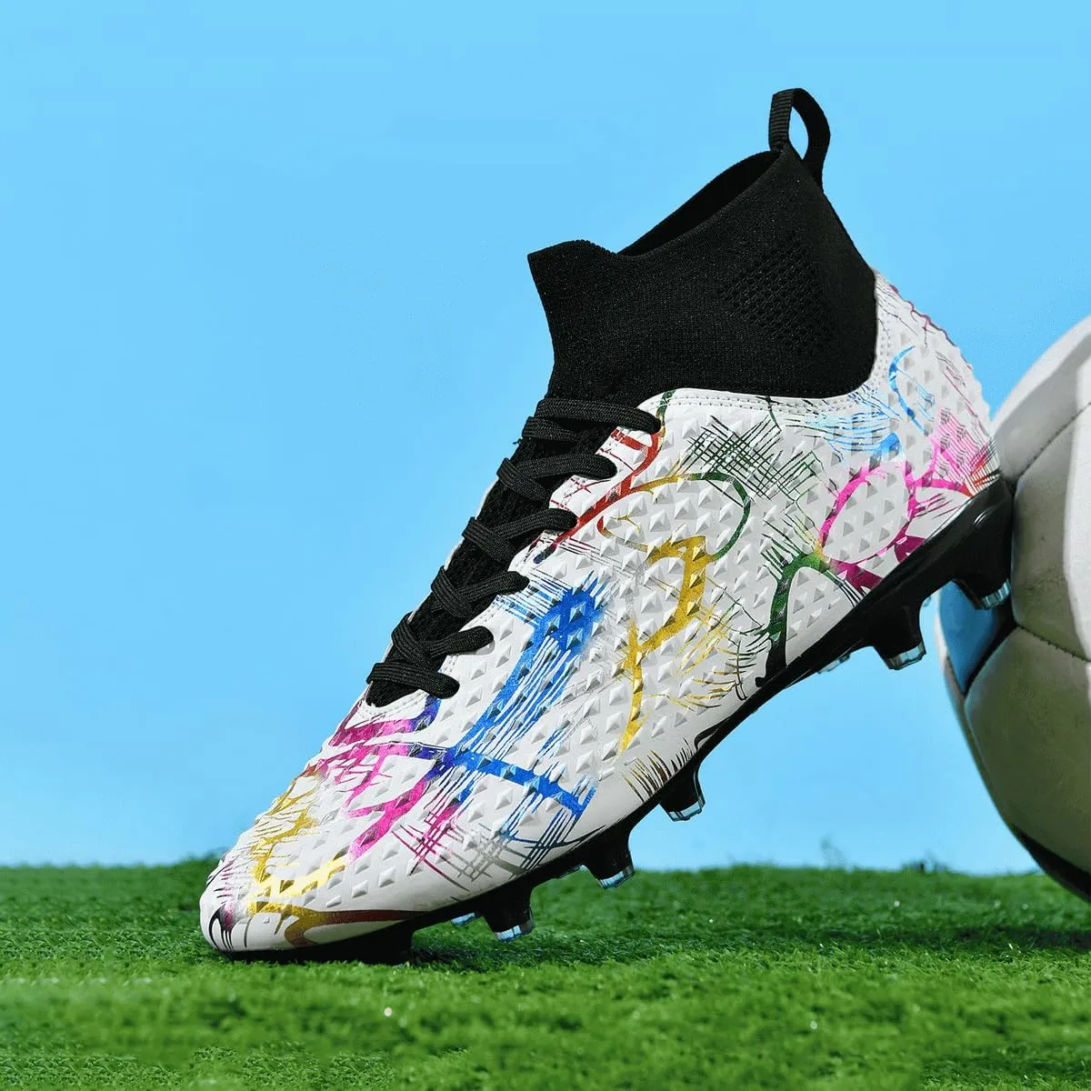 DHOVOR Boys Girls Soccer Cleats High-Top Soccer Shoes for Kids Football Cleats Professional Training Football Sports Shoes
