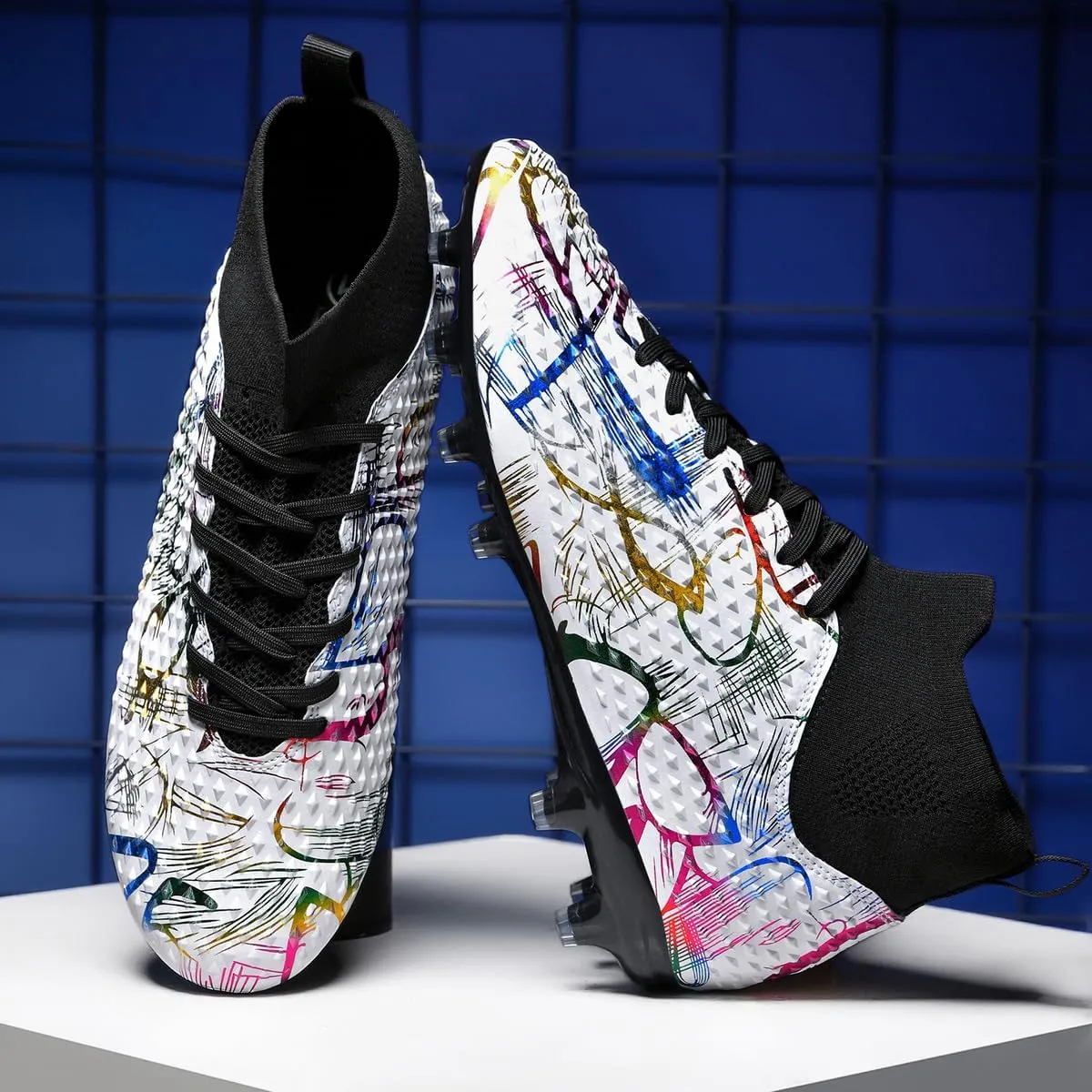 DHOVOR Boys Girls Soccer Cleats High-Top Soccer Shoes for Kids Football Cleats Professional Training Football Sports Shoes