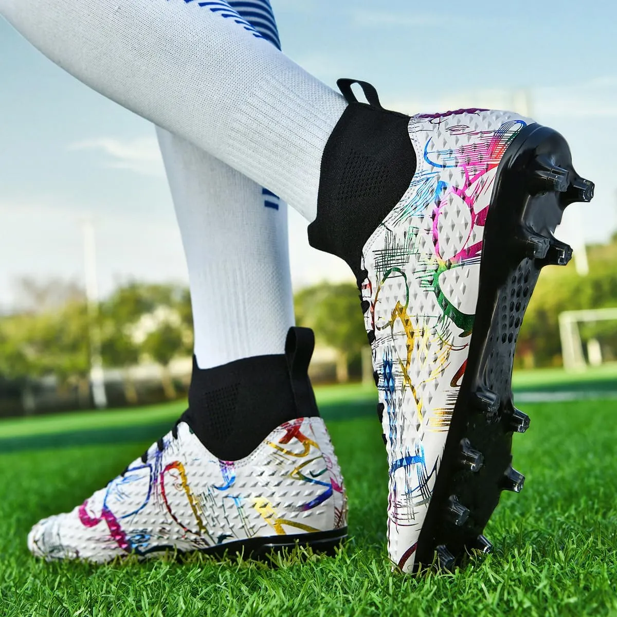 DHOVOR Boys Girls Soccer Cleats High-Top Soccer Shoes for Kids Football Cleats Professional Training Football Sports Shoes