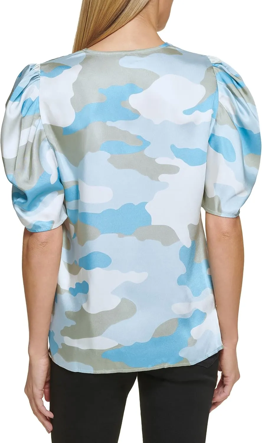 DKNY Women's Polished V-Neck Statement Sportswear Top