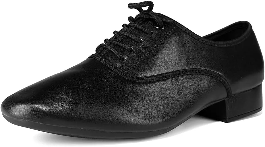 DKZSYIM Mens Classic Lace-up Leather Dance Shoes Rubber Sole Latin Modern Dancing Shoes,Model WQL