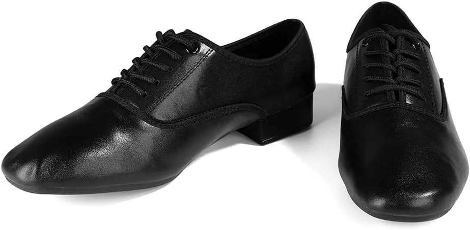 DKZSYIM Mens Classic Lace-up Leather Dance Shoes Rubber Sole Latin Modern Dancing Shoes,Model WQL