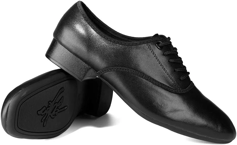 DKZSYIM Mens Classic Lace-up Leather Dance Shoes Rubber Sole Latin Modern Dancing Shoes,Model WQL