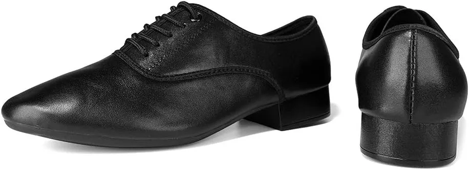 DKZSYIM Mens Classic Lace-up Leather Dance Shoes Rubber Sole Latin Modern Dancing Shoes,Model WQL