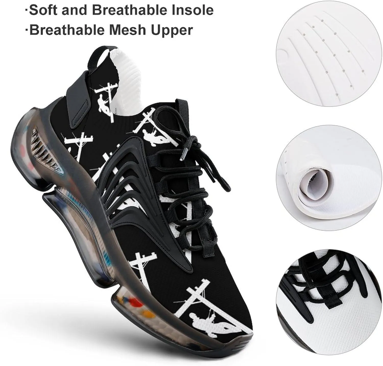 Electric Cable Lineman Walking Shoes for Men Lightweight Tennis Fashion Elastic Sports Shoes Cushion Basketball Shoes