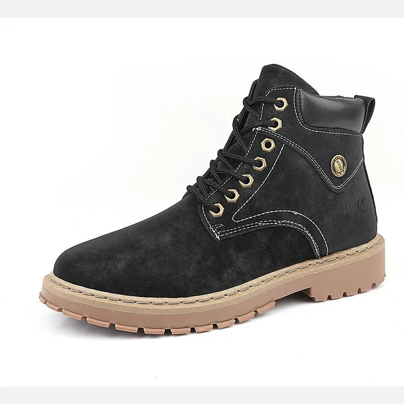 Fashion Trend Simple Personality Tooling Boots Round Toe British Men's Boots