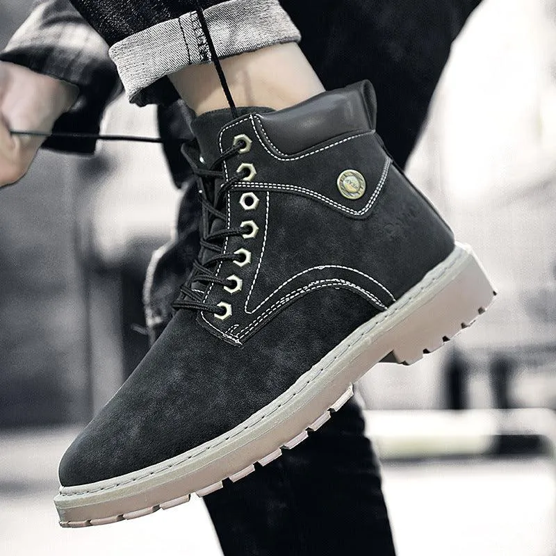 Fashion Trend Simple Personality Tooling Boots Round Toe British Men's Boots