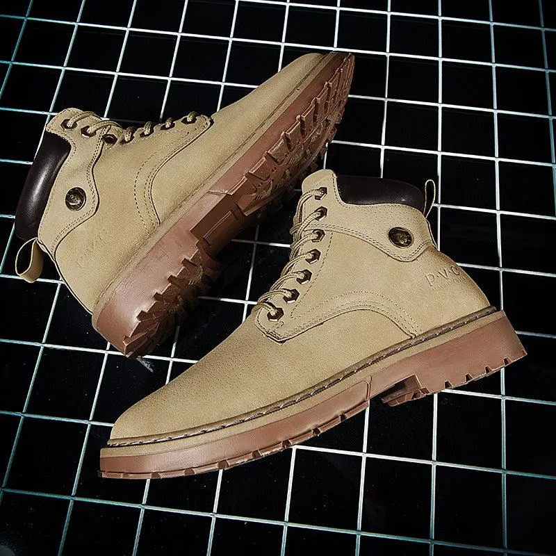 Fashion Trend Simple Personality Tooling Boots Round Toe British Men's Boots