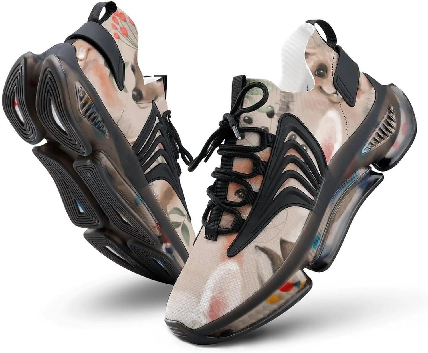 Floral Deer Bunny Hedgehog Bear and Fox Walking Shoes for Men Lightweight Tennis Fashion Elastic Sports Shoes Cushion Basketball Shoes