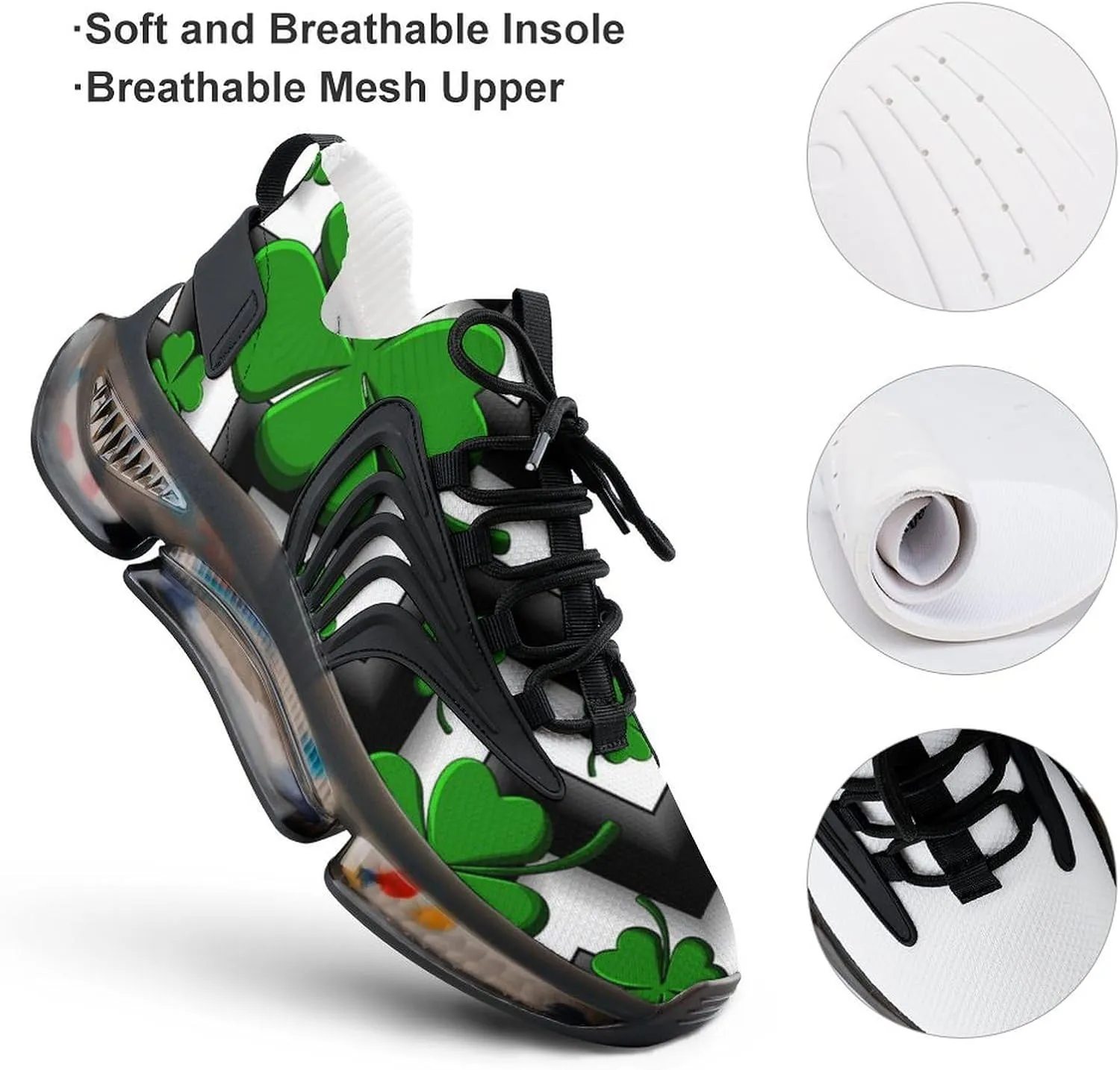 Four Leaves St Patricks Day Walking Shoes for Men Lightweight Tennis Fashion Elastic Sports Shoes Cushion Basketball Shoes