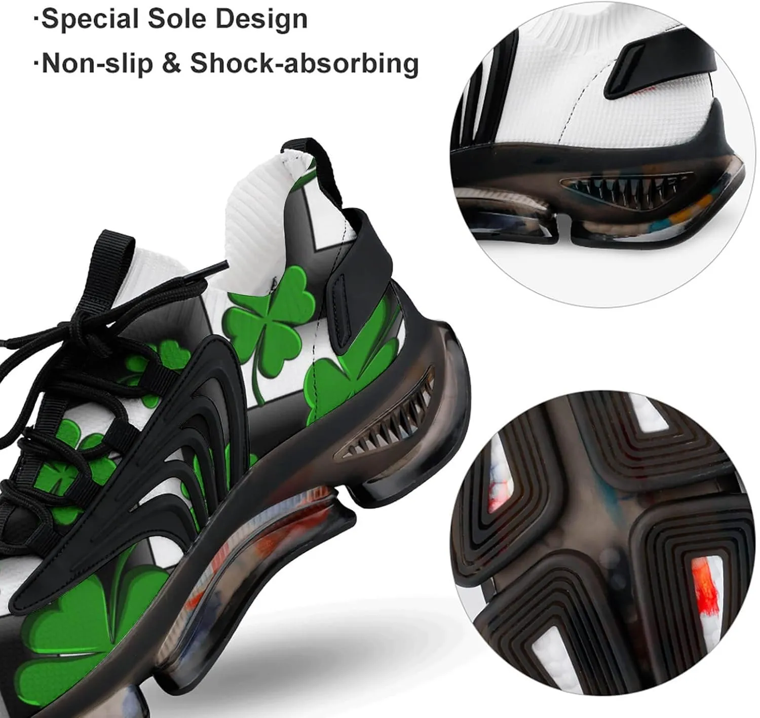 Four Leaves St Patricks Day Walking Shoes for Men Lightweight Tennis Fashion Elastic Sports Shoes Cushion Basketball Shoes
