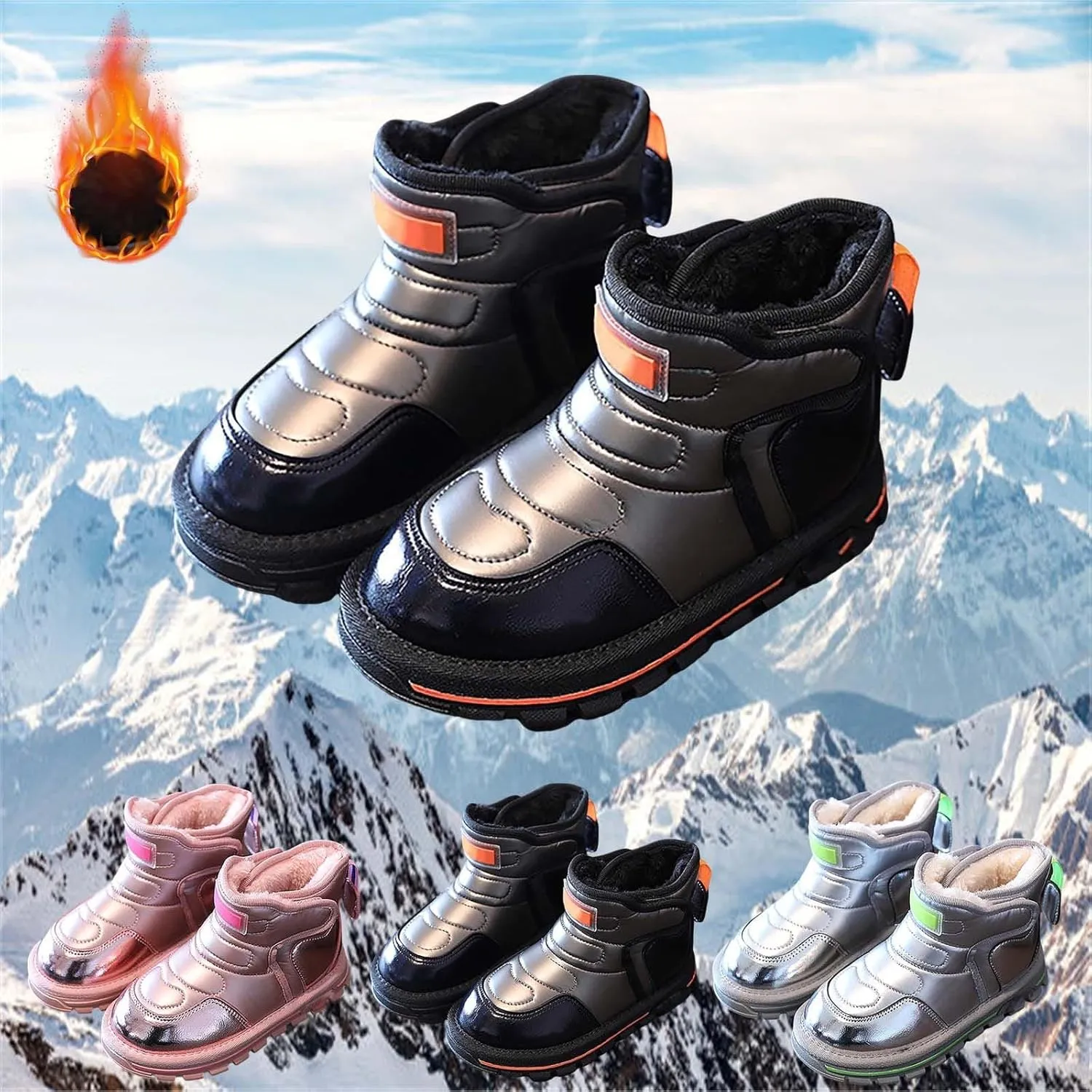Girls Boys Snow Ankle Booties Kids Winter Comfortable Fleece Lined Ski Shoes Baby Water Proof Knee High Boots