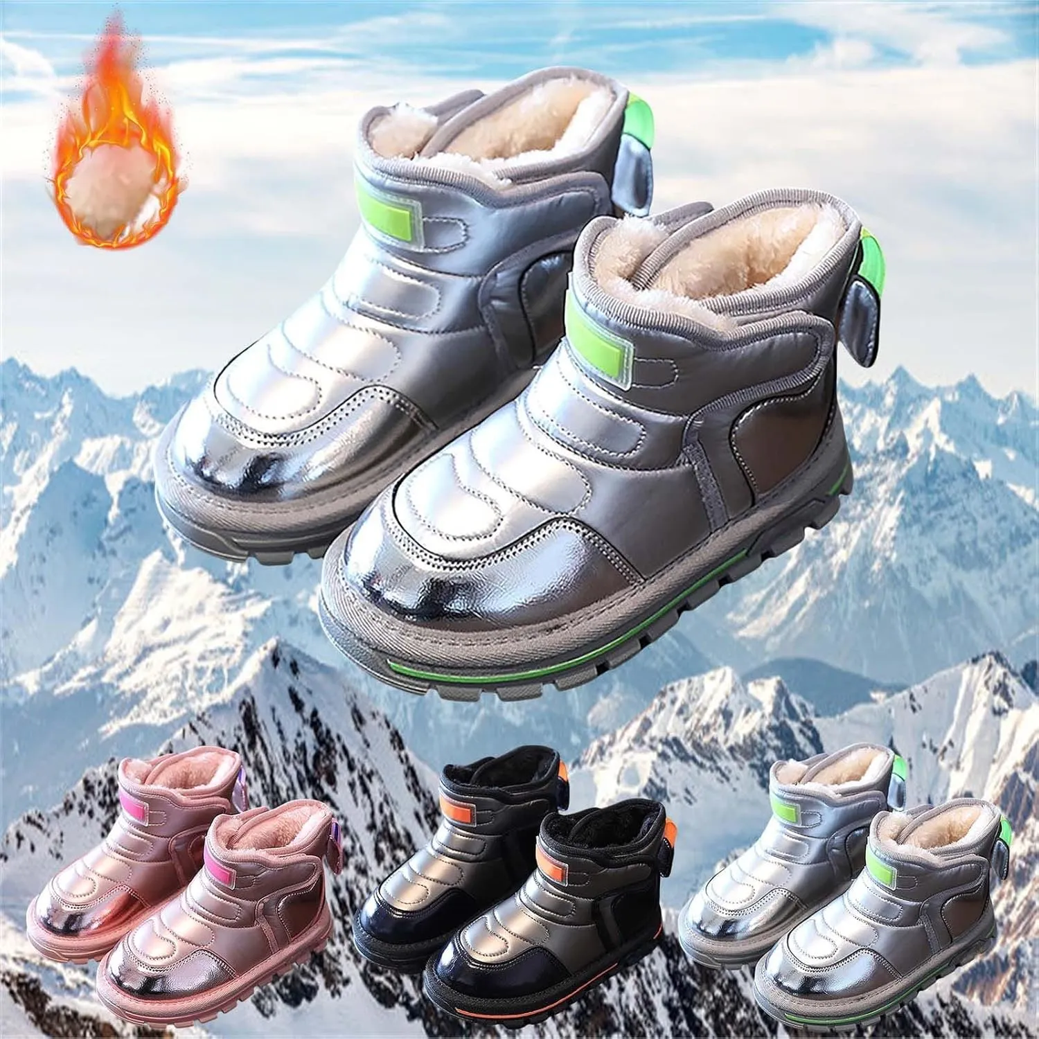 Girls Boys Snow Ankle Booties Kids Winter Comfortable Fleece Lined Ski Shoes Baby Water Proof Knee High Boots