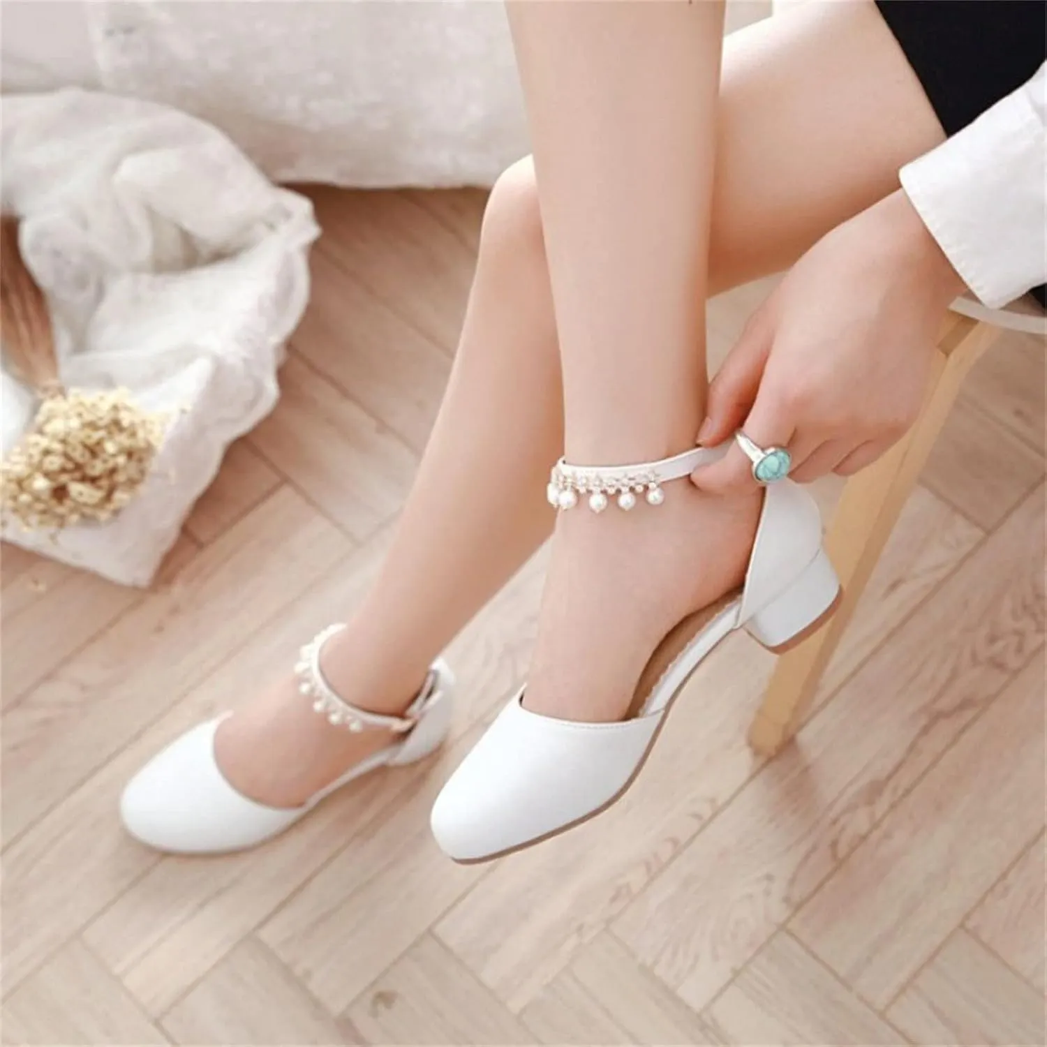 Girls Mary Jane Dress Shoes Pumps Low Heels Flower Party High School Prom Sandals Grils Dress Shoes