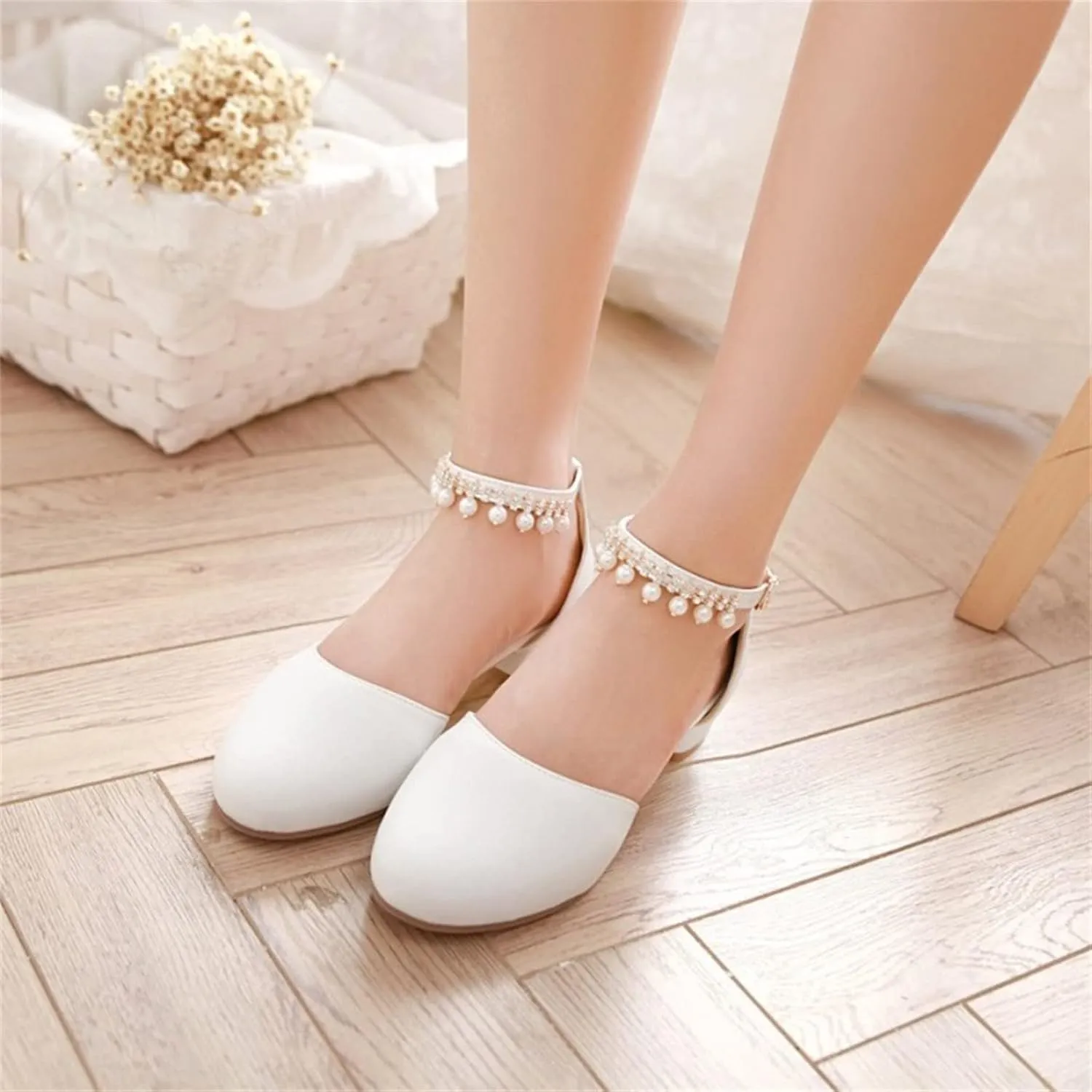 Girls Mary Jane Dress Shoes Pumps Low Heels Flower Party High School Prom Sandals Grils Dress Shoes
