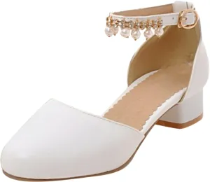 Girls Mary Jane Dress Shoes Pumps Low Heels Flower Party High School Prom Sandals Grils Dress Shoes