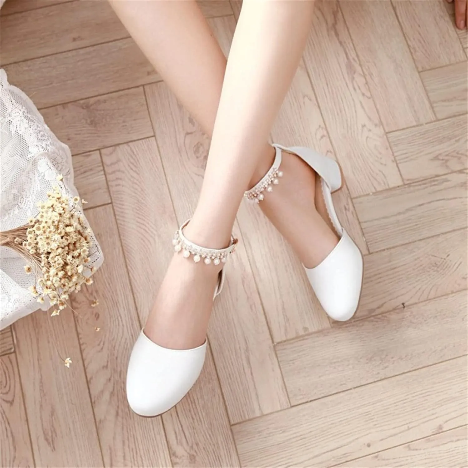 Girls Mary Jane Dress Shoes Pumps Low Heels Flower Party High School Prom Sandals Grils Dress Shoes