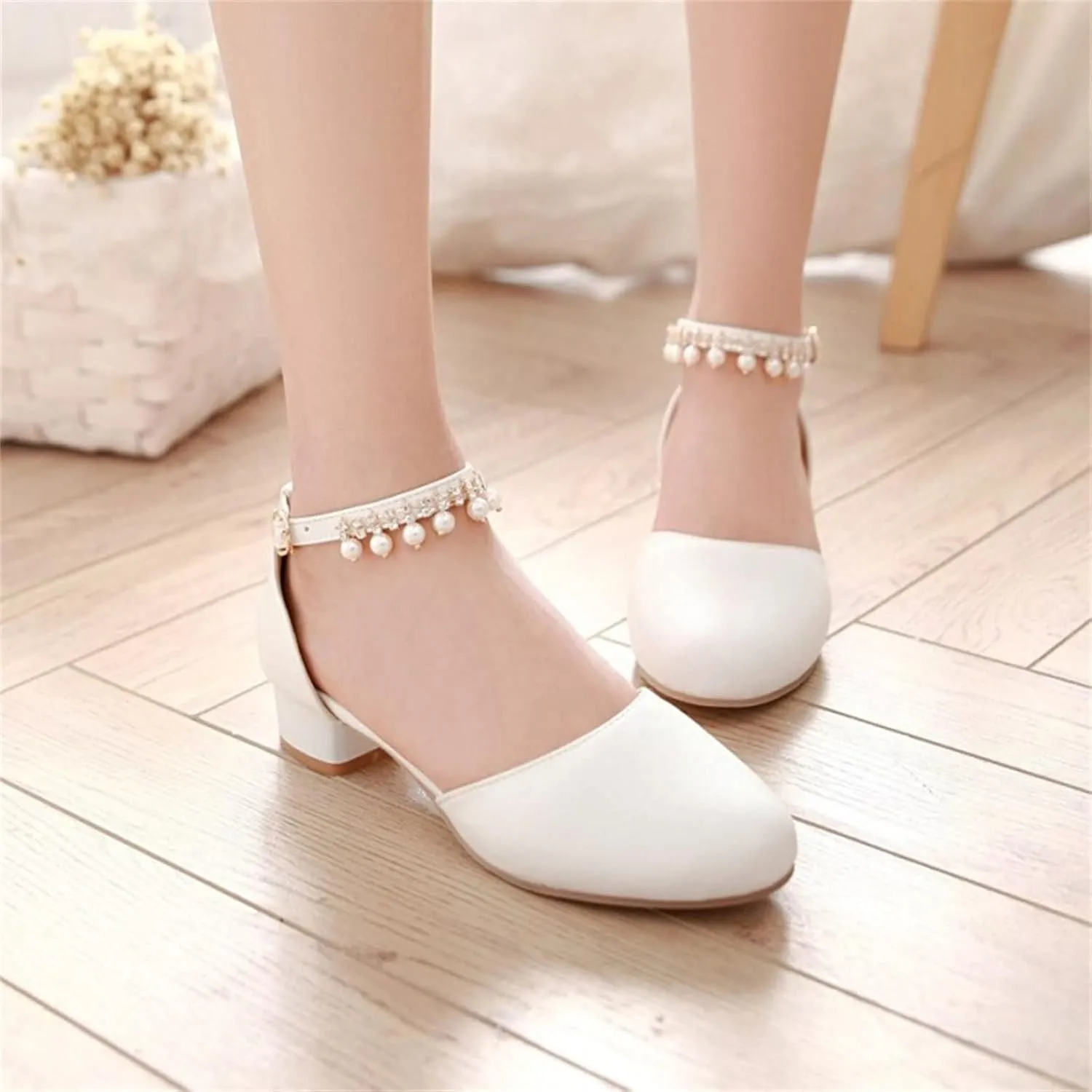 Girls Mary Jane Dress Shoes Pumps Low Heels Flower Party High School Prom Sandals Grils Dress Shoes