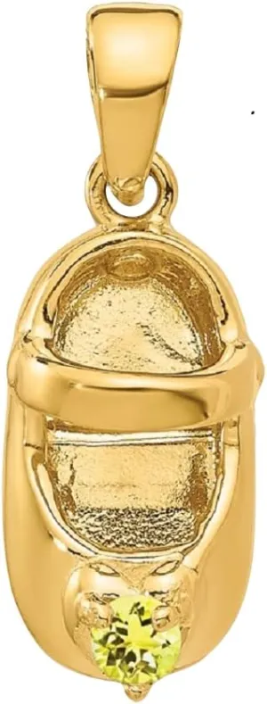 Gold Baby Shoe - Birthstone - All Months - 3D Solid 14K Gold - Engravable