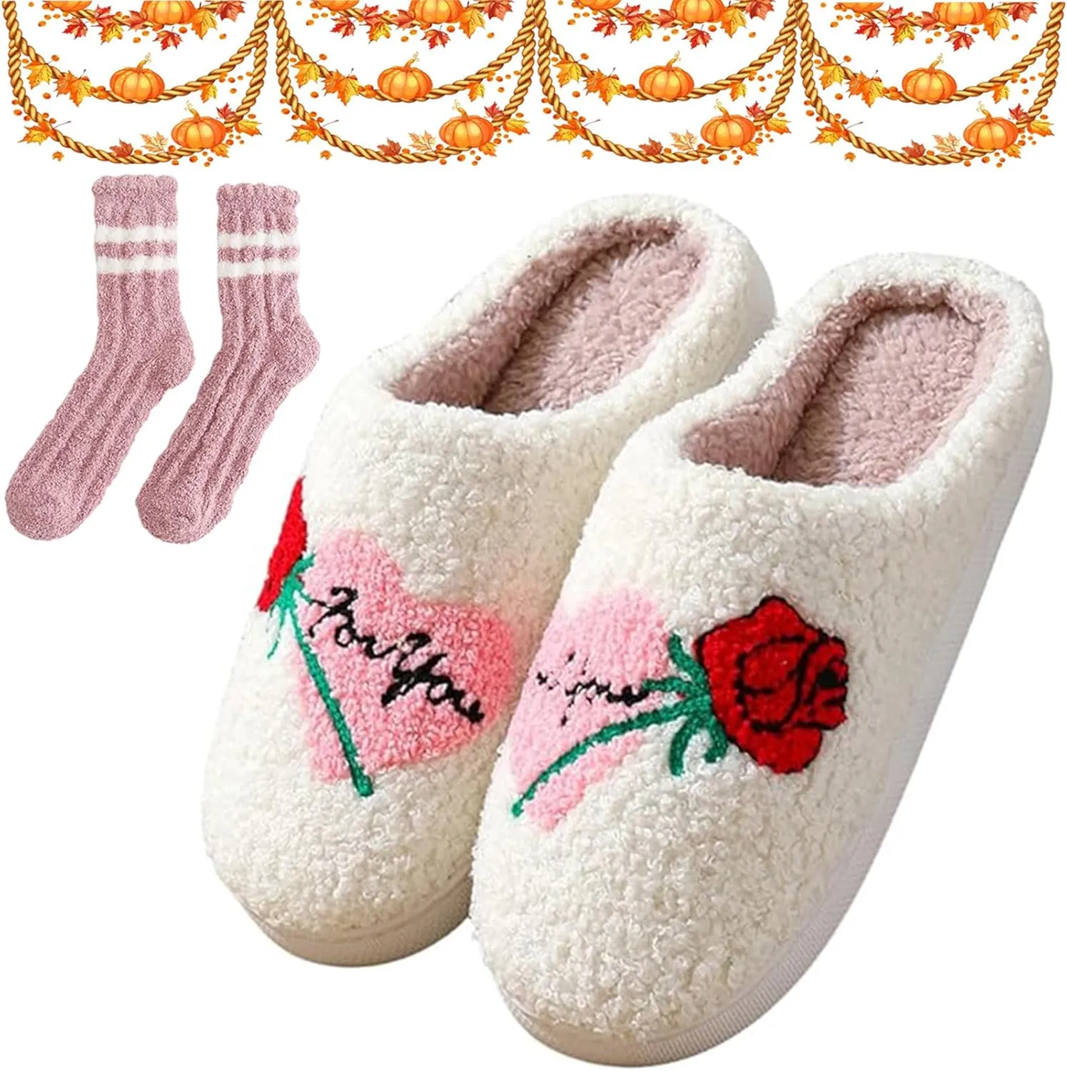 Halloween Cookie Slippers, Love Slippers, Fluffy Plush Strawberry Cotton Slippers, Cute Cartoon Cherry House Slippers, Halloween Couple Slippers