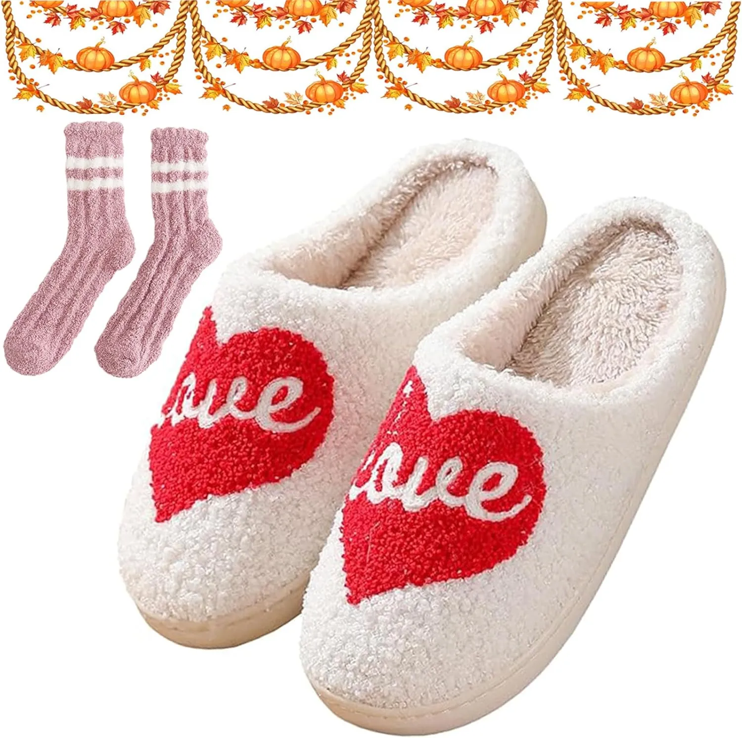 Halloween Cookie Slippers, Love Slippers, Fluffy Plush Strawberry Cotton Slippers, Cute Cartoon Cherry House Slippers, Halloween Couple Slippers