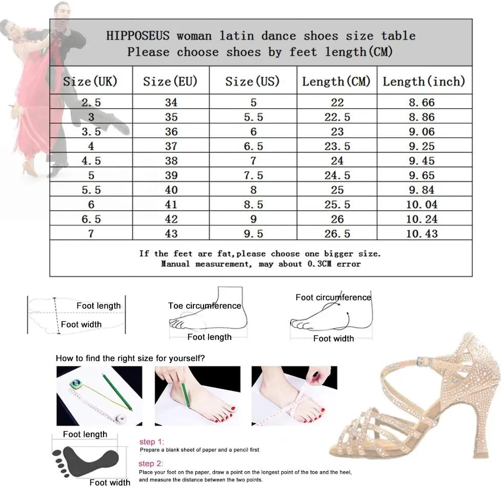 HIPPOSEUS Women's Classic Shiny Rhinestones Latin Dance Shoes - Zipper Mesh Ballroom Wedding Party Dance Performance Boots,Model 434