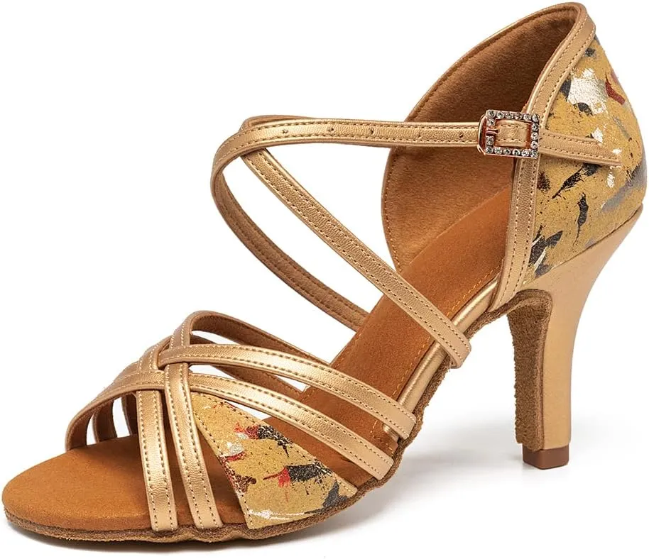 HIPPOSEUS Women's Professional Latin Dance Shoes Open Toe Ballroom Salsa Bachata Dance Practice Shoes,Model L1