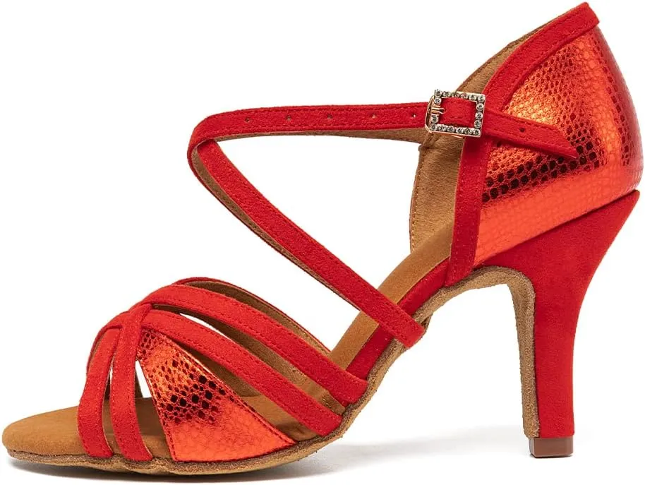 HIPPOSEUS Women's Professional Latin Dance Shoes Open Toe Ballroom Salsa Bachata Dance Practice Shoes,Model L1