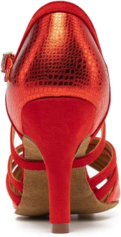 HIPPOSEUS Women's Professional Latin Dance Shoes Open Toe Ballroom Salsa Bachata Dance Practice Shoes,Model L1