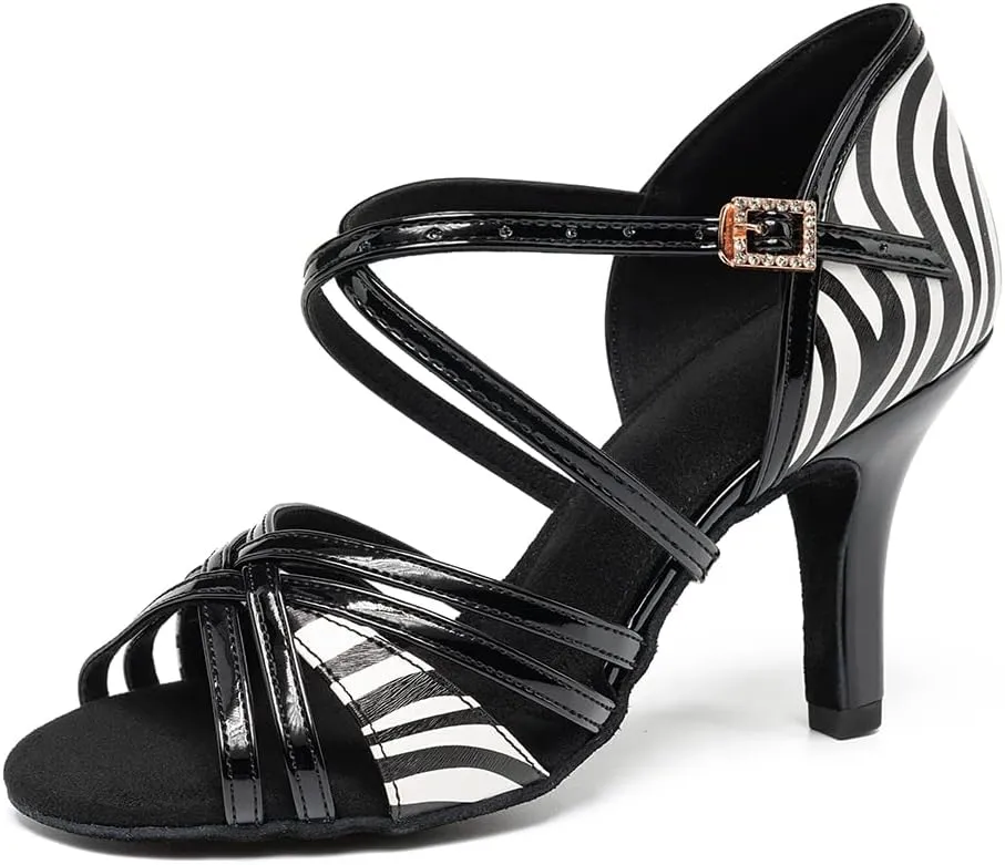 HIPPOSEUS Women's Professional Latin Dance Shoes Open Toe Ballroom Salsa Bachata Dance Practice Shoes,Model L1