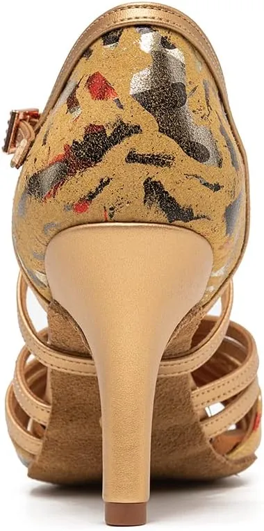 HIPPOSEUS Women's Professional Latin Dance Shoes Open Toe Ballroom Salsa Bachata Dance Practice Shoes,Model L1