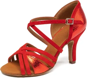 HIPPOSEUS Women's Professional Latin Dance Shoes Open Toe Ballroom Salsa Bachata Dance Practice Shoes,Model L1