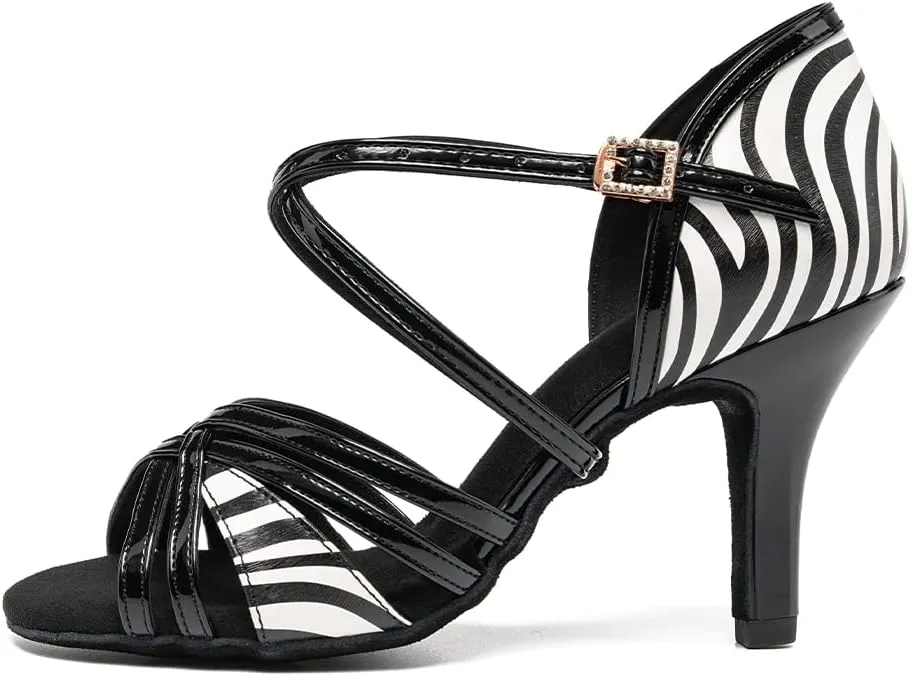 HIPPOSEUS Women's Professional Latin Dance Shoes Open Toe Ballroom Salsa Bachata Dance Practice Shoes,Model L1