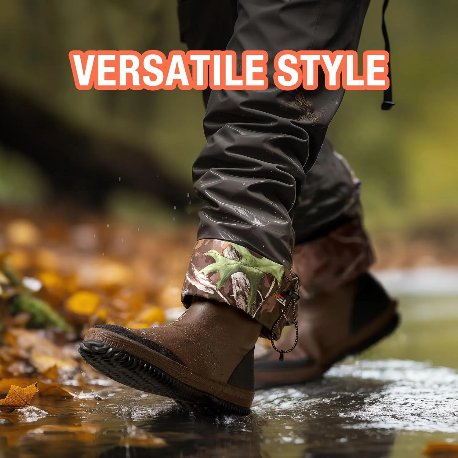 HISEA Classic Mens Rainboot Neoprene Rubber Rain Boots for Men Waterproof with Adjustable Closure