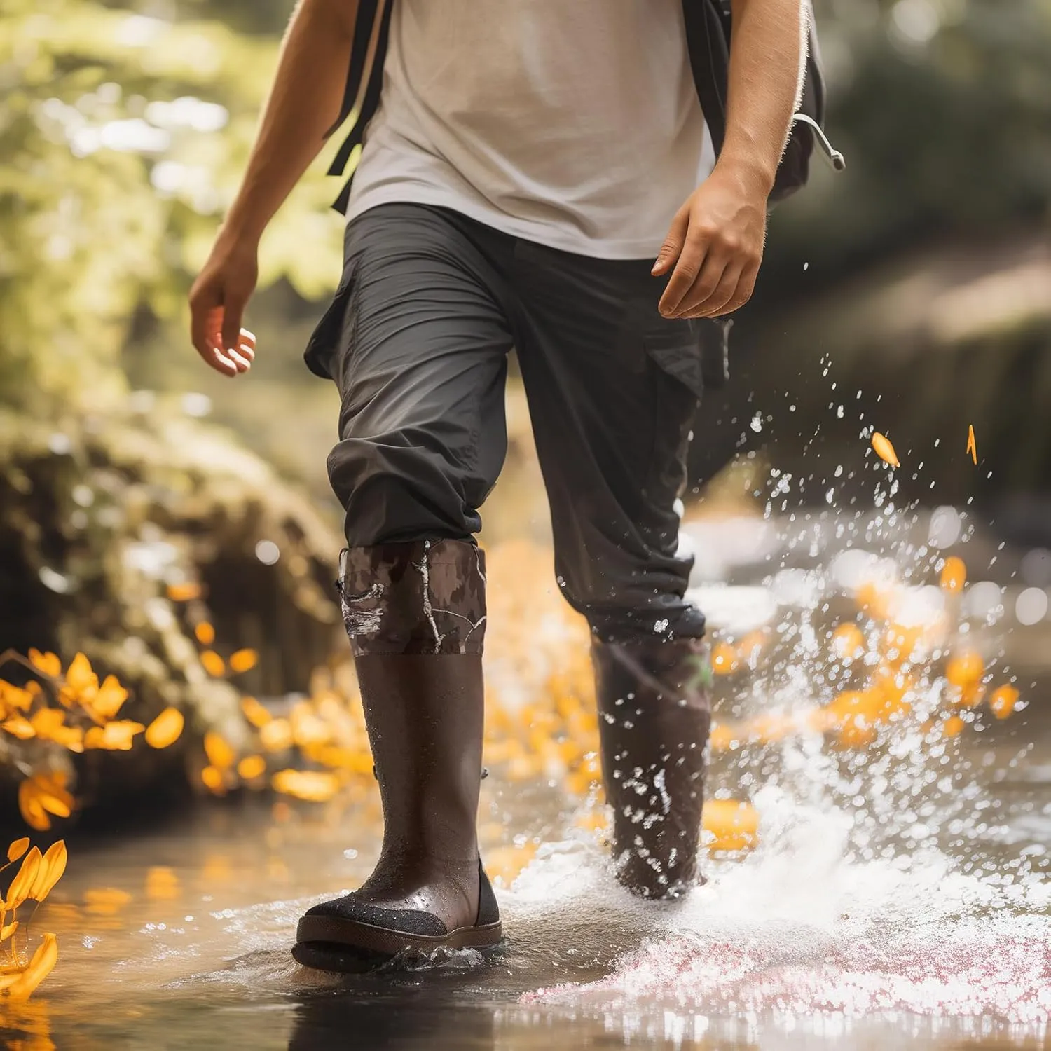 HISEA Classic Mens Rainboot Neoprene Rubber Rain Boots for Men Waterproof with Adjustable Closure