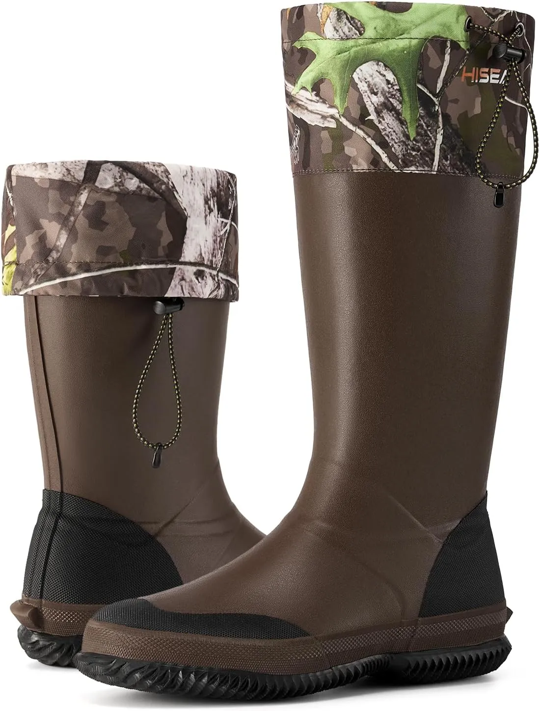 HISEA Classic Mens Rainboot Neoprene Rubber Rain Boots for Men Waterproof with Adjustable Closure
