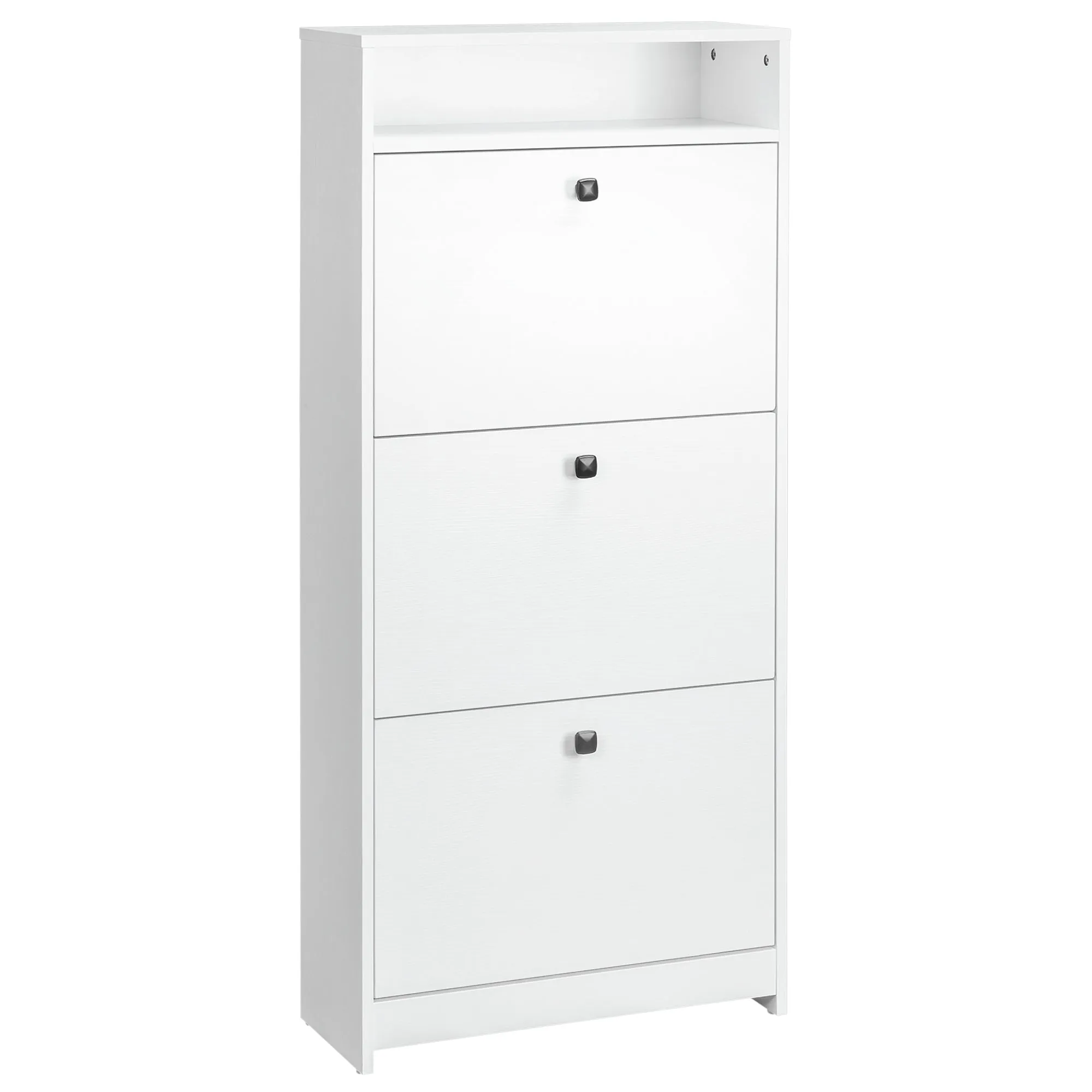 HOMCOM Narrow Shoe Cabinet with 3 Flip Doors, 14-18 Pairs Shoe Cupboard with Open Shelf for Slim Hallway and Entryway, 24 x 60 x 132 cm, White
