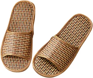 Homoyoyo 1Pair Woven Slippers for Men Women Lightweight Rattan Grass Summer Shoes Breathable Indoor Footwear for Home Bedroom Rustic Color Comfort