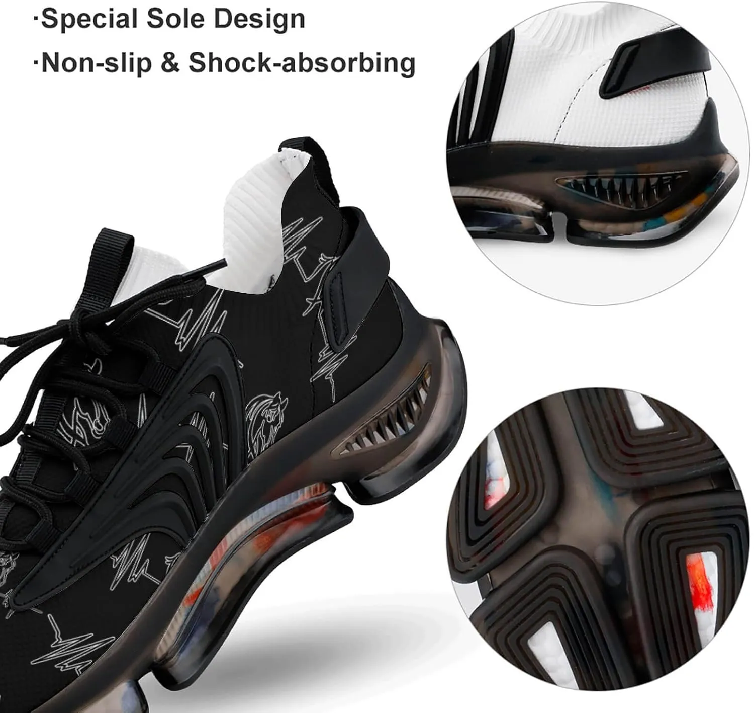 Horse Heartbeat Walking Shoes for Men Lightweight Tennis Fashion Elastic Sports Shoes Cushion Basketball Shoes