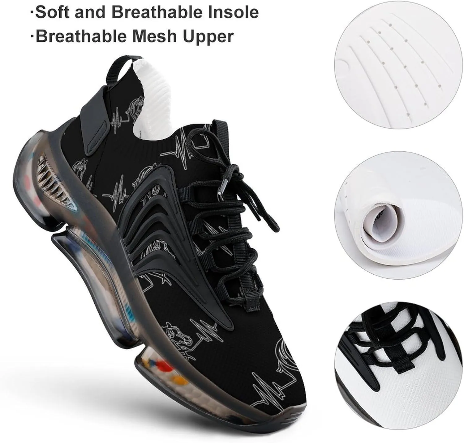 Horse Heartbeat Walking Shoes for Men Lightweight Tennis Fashion Elastic Sports Shoes Cushion Basketball Shoes