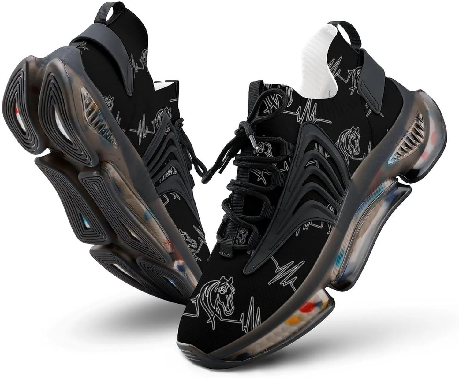 Horse Heartbeat Walking Shoes for Men Lightweight Tennis Fashion Elastic Sports Shoes Cushion Basketball Shoes