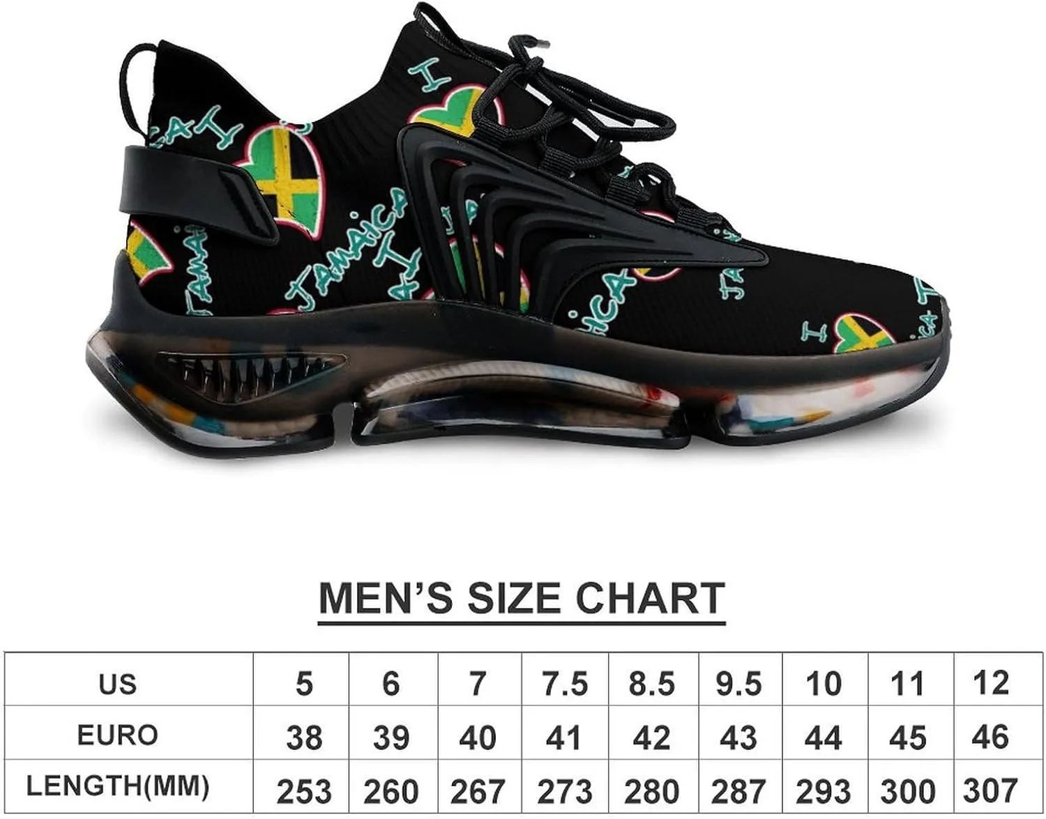 I Love Jamaica Walking Shoes for Men Lightweight Tennis Fashion Elastic Sports Shoes Cushion Basketball Shoes